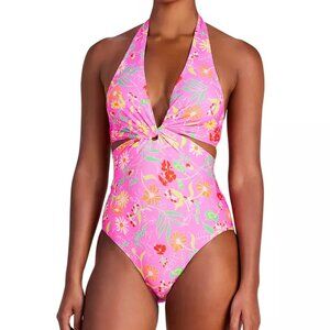 NWT Kate Spade Women's Knot-Front Halter One-Piece Pink Size M $160 9B727